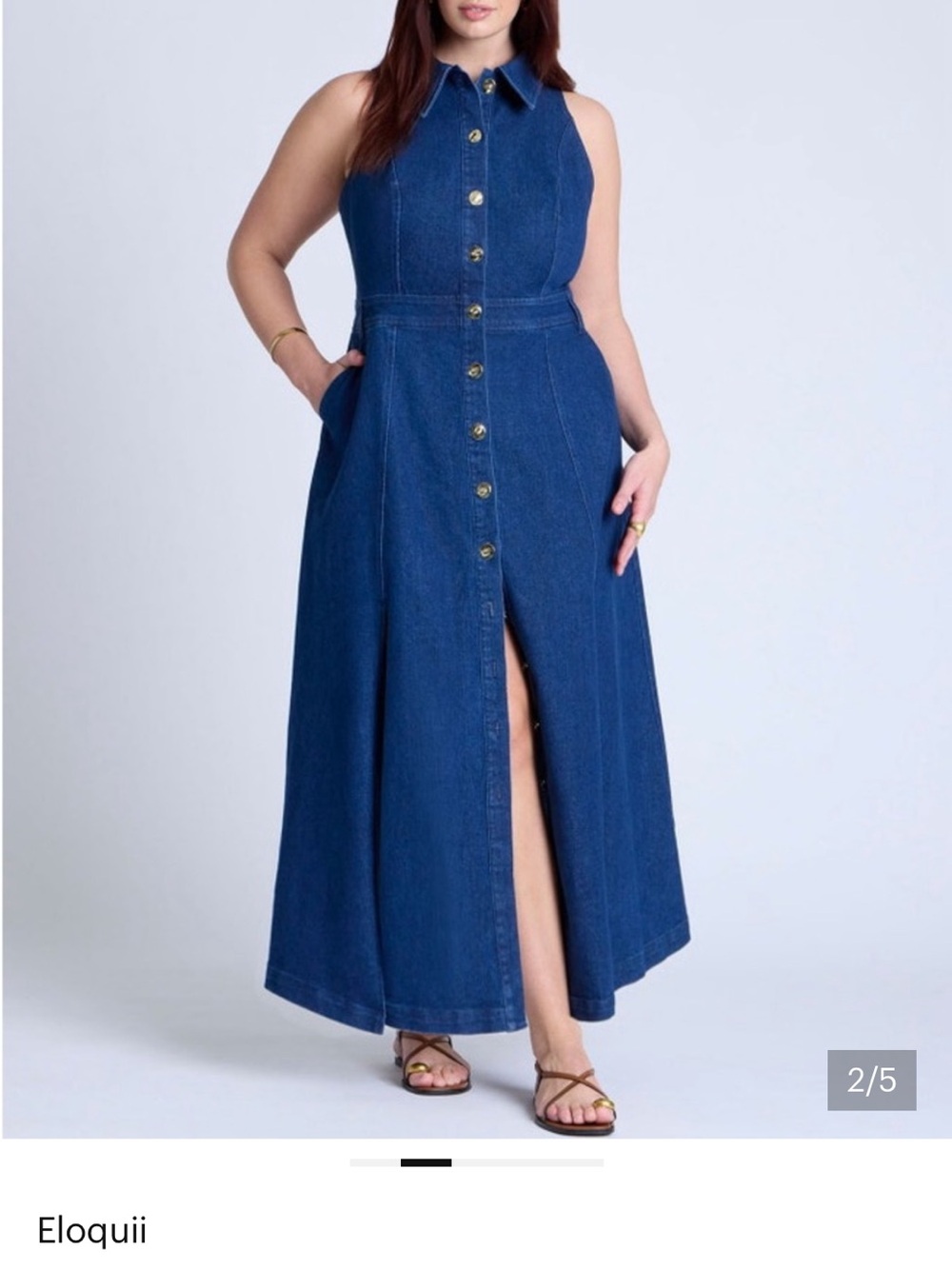 Eloquii Sleeveless Button-Front Maxi Dress in Deep Blue - Picture 2 of 6